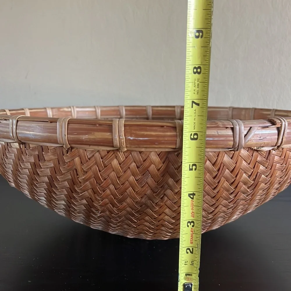 Vintage Rare Bamboo Round Woven Basket 16”